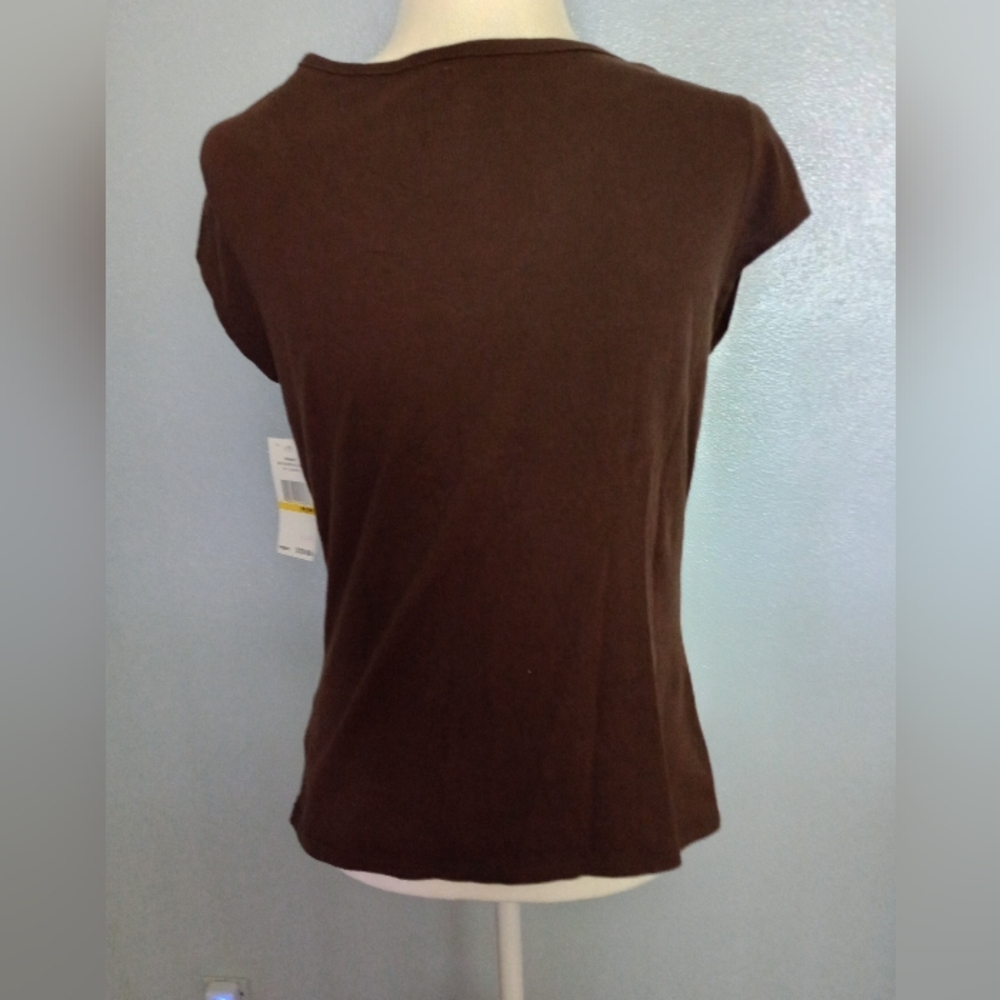 Tommy Hilfiger Vintage 2002 Brown Embellished V-Neck T-Shirt - Picture 4 of 8